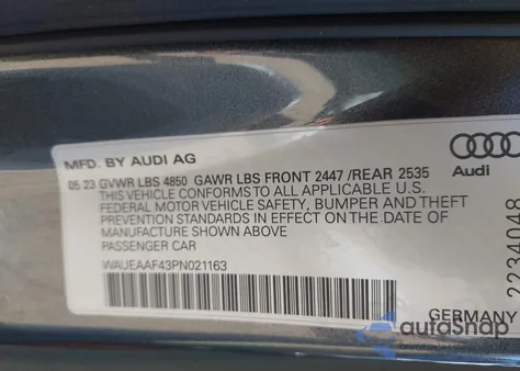 2023 Audi A4 Premium Plus 45 Tfsi S Line Quattro S Tronic z USA, uszkodzony, nr VIN WAUEAAF43PN021163